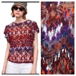 Zara ikat lace flutter sleeve top, medium